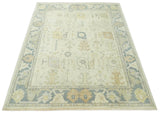 Beige and Gray Hand Knotted Traditional Persian Oushak Wool Rug