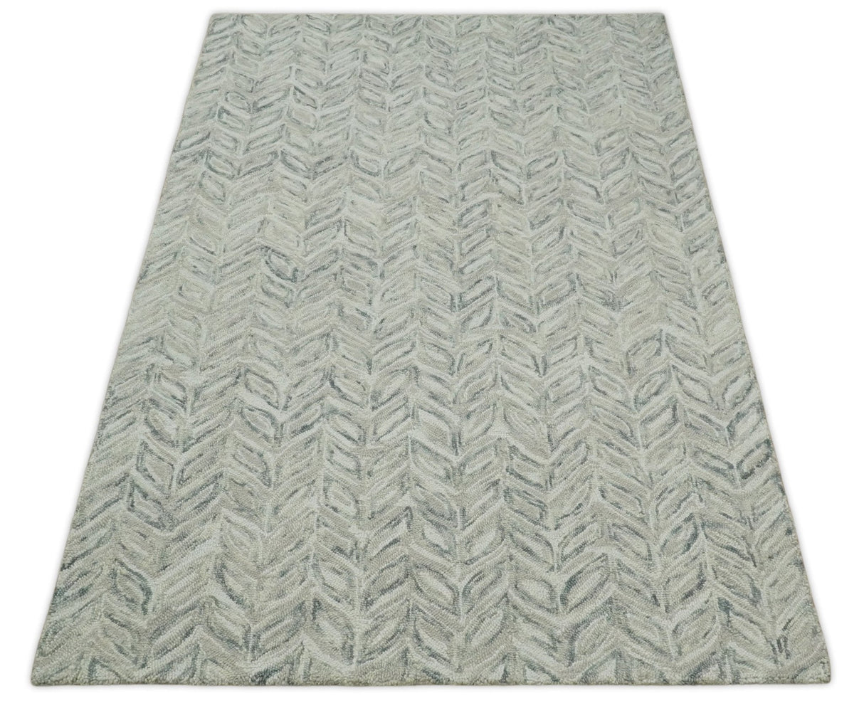 Beige and Gray Hand Tufted Modern Wool Loop Rug