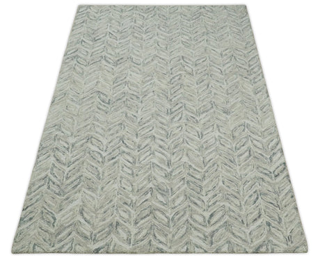 Beige and Gray Hand Tufted Modern Wool Loop Rug