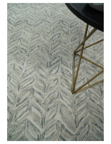 Beige and Gray Hand Tufted Modern Wool Loop Rug