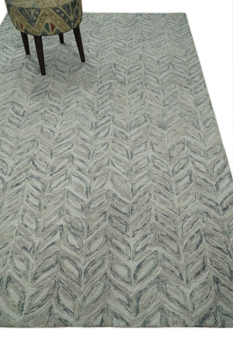 Beige and Gray Hand Tufted Modern Wool Loop Rug