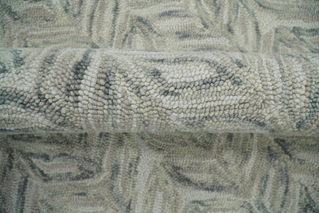 Beige and Gray Hand Tufted Modern Wool Loop Rug