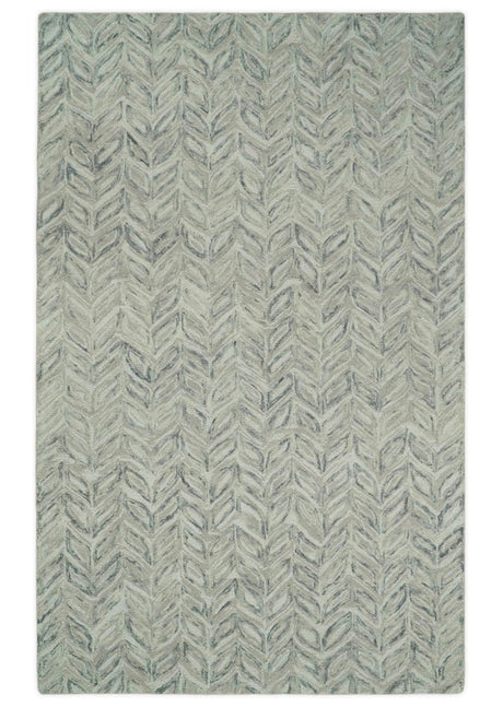 Beige and Gray Hand Tufted Modern Wool Loop Rug