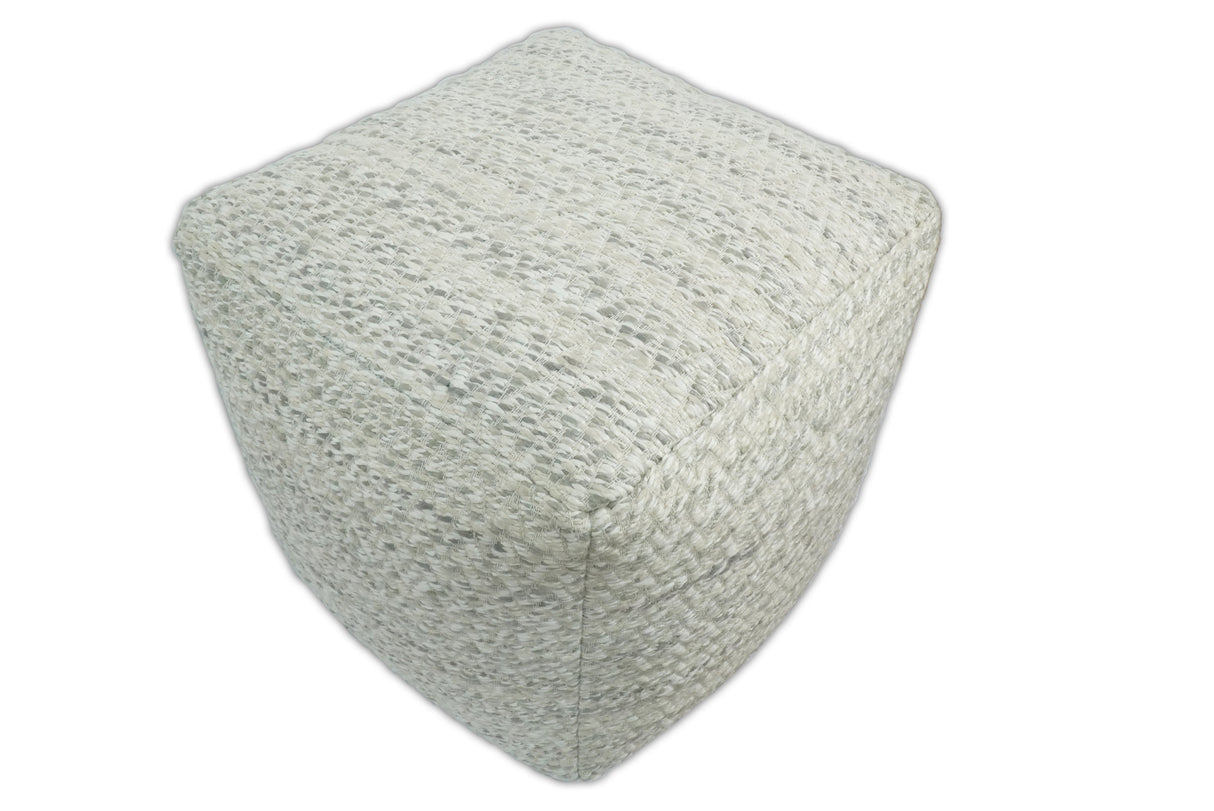 Beige and Gray Modern Chevron Handwoven Viscose Pouf