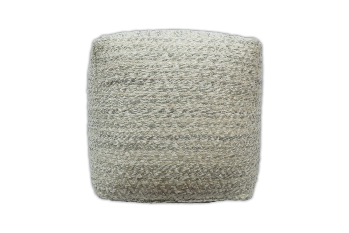 Beige and Gray Modern Chevron Handwoven Viscose Pouf