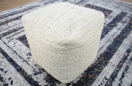 Beige and Gray Modern Chevron Handwoven Viscose Pouf