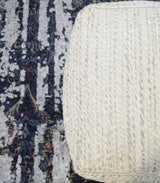Beige and Gray Modern Chevron Handwoven Viscose Pouf