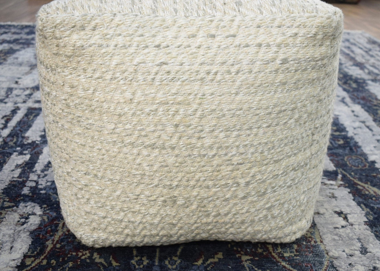 Beige and Gray Modern Chevron Handwoven Viscose Pouf