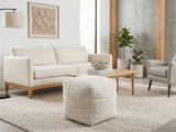 Beige and Gray Modern Chevron Handwoven Viscose Pouf