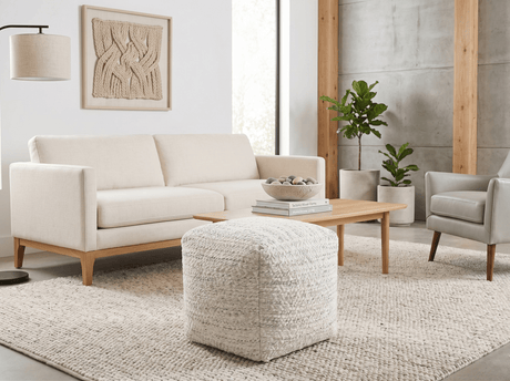 Beige and Gray Modern Chevron Handwoven Viscose Pouf