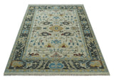 Beige and Gray Traditional Oriental Oushak Hand Knotted Wool Area Rug