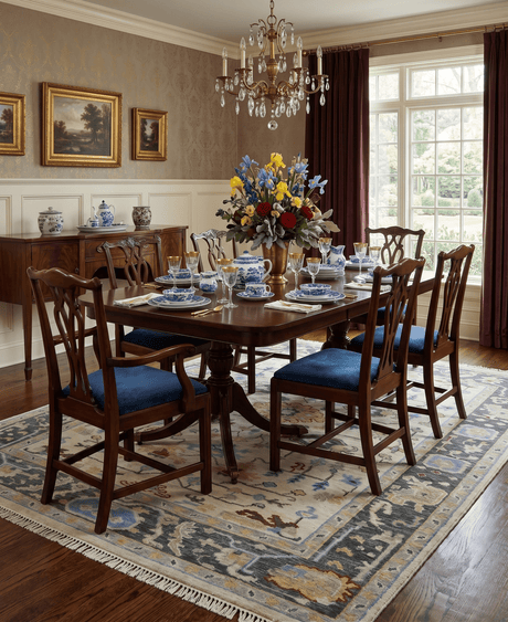 Beige and Gray Traditional Oriental Oushak Hand Knotted Wool Area Rug