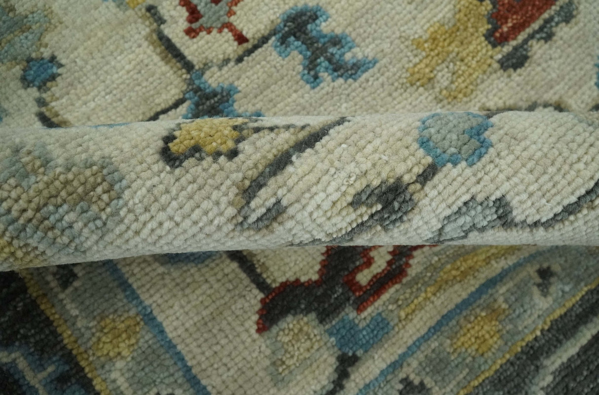 Beige and Gray Traditional Oriental Oushak Hand Knotted Wool Area Rug