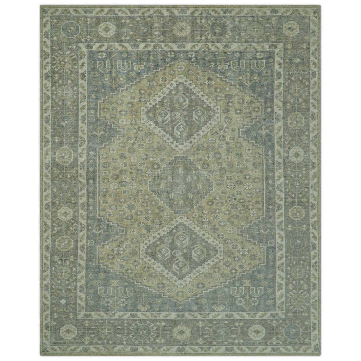 Beige And Gray Traditional Turkish Design 8x10 Hand Knotted Wool Area Rug