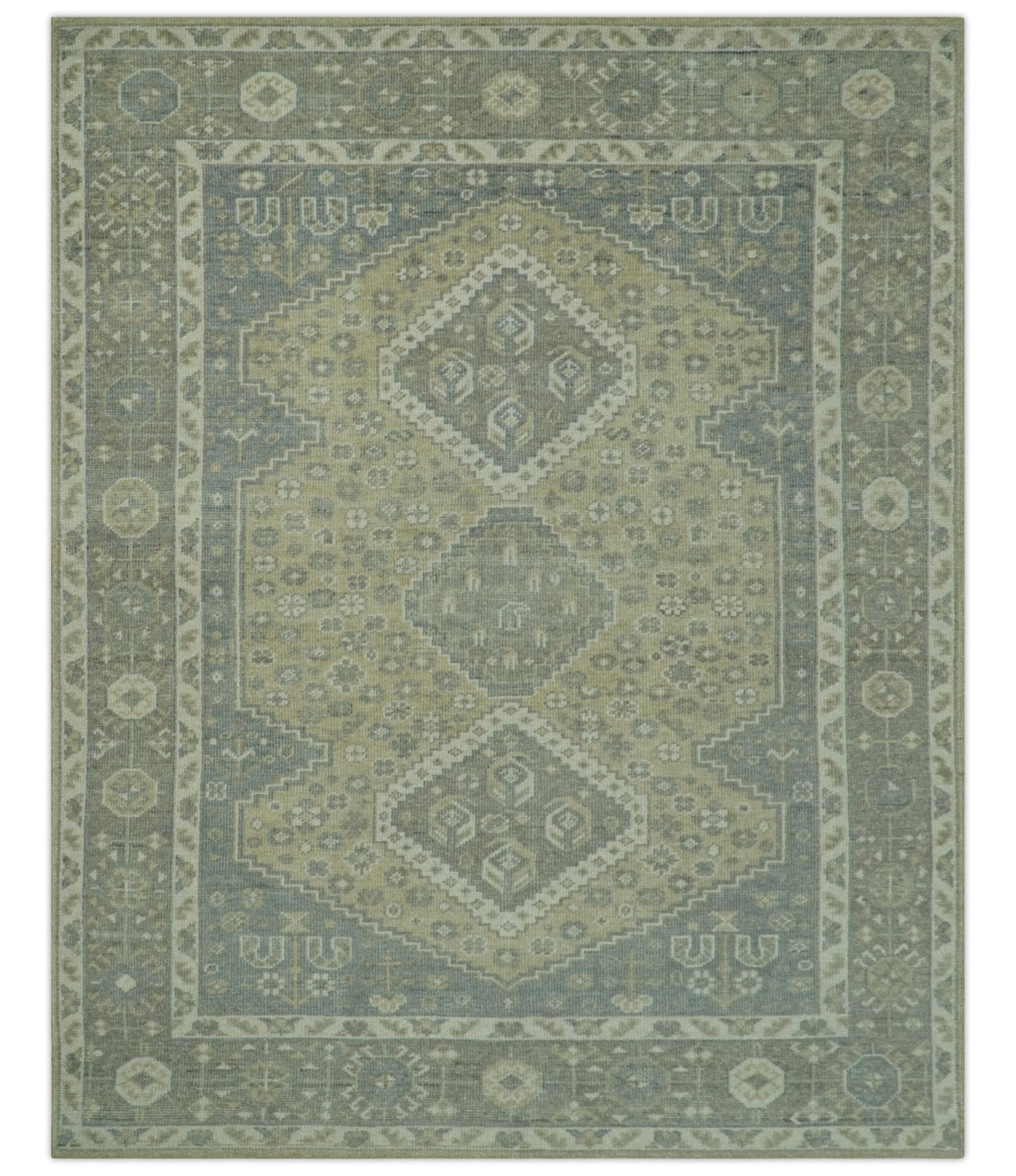 Beige And Gray Traditional Turkish Design 8x10 Hand Knotted Wool Area Rug