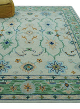 Beige and Green traditional Floral Oriental Oushak Hand Tufted Multi Size wool rug