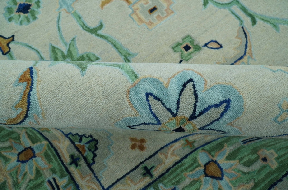 Beige and Green traditional Floral Oriental Oushak Hand Tufted Multi Size wool rug
