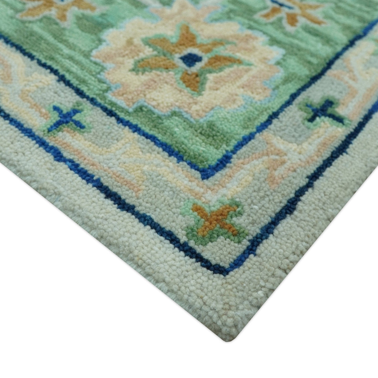 Beige and Green traditional Floral Oriental Oushak Hand Tufted Multi Size wool rug