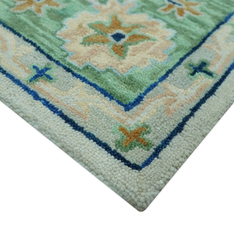Beige and Green traditional Floral Oriental Oushak Hand Tufted Multi Size wool rug