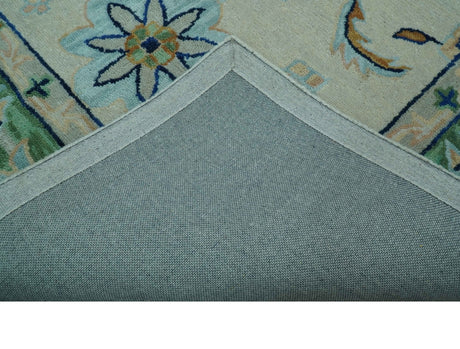 Beige and Green traditional Floral Oriental Oushak Hand Tufted Multi Size wool rug