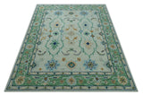 Beige and Green traditional Floral Oriental Oushak Hand Tufted Multi Size wool rug