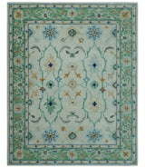 Beige and Green traditional Floral Oriental Oushak Hand Tufted Multi Size wool rug