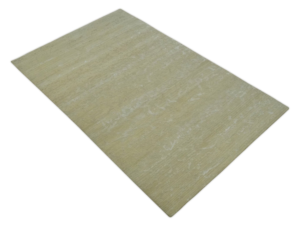 Beige and Ivory Modern Abstract Hand loom 5x8 wool And Art Silk Area Rug-Area Rug-Parc Decor