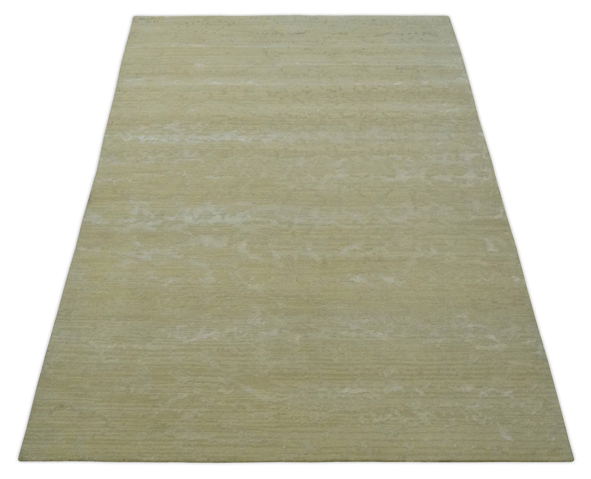 Beige and Ivory Modern Abstract Hand loom 5x8 wool And Art Silk Area Rug-Area Rug-Parc Decor