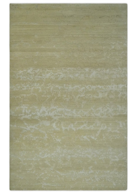 Beige and Ivory Modern Abstract Hand loom 5x8 wool And Art Silk Area Rug-Area Rug-Parc Decor