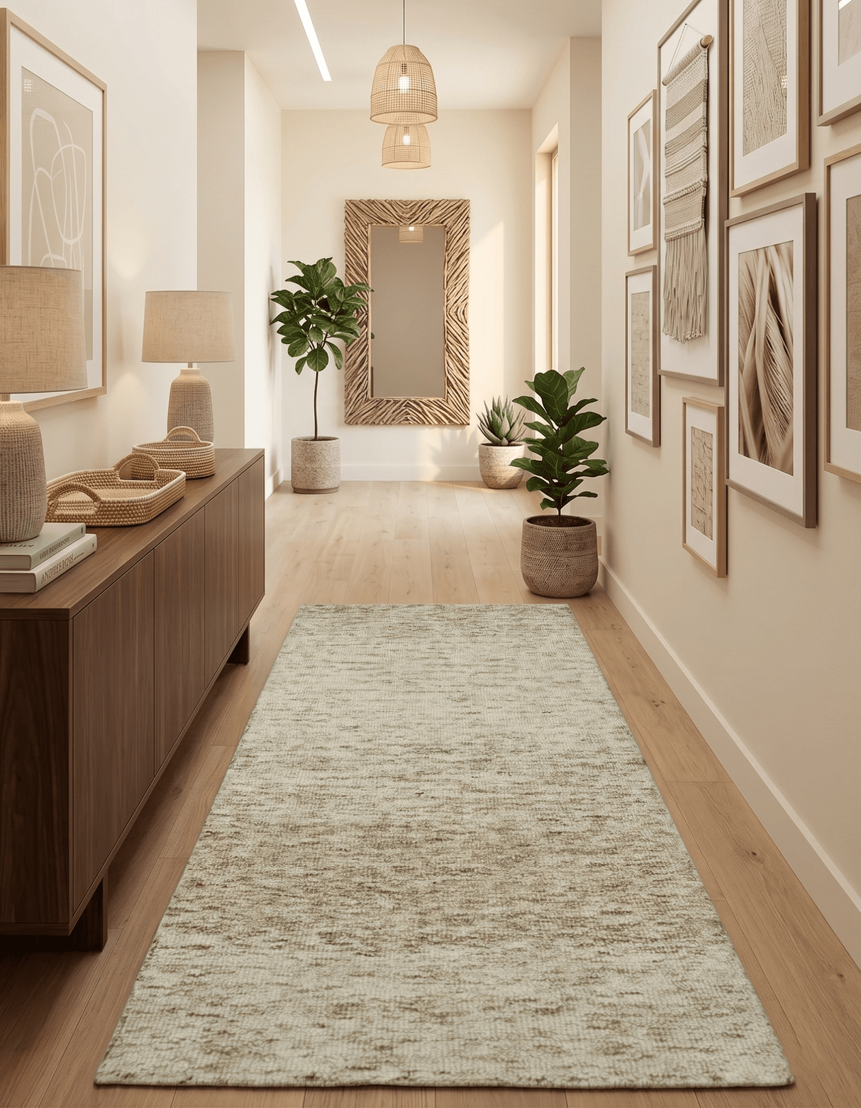 Beige and Ivory Modern Solid Hand Woven Wool Rug