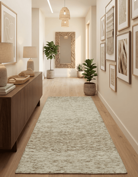 Beige and Ivory Modern Solid Hand Woven Wool Rug