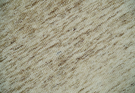 Beige and Ivory Modern Solid Hand Woven Wool Rug