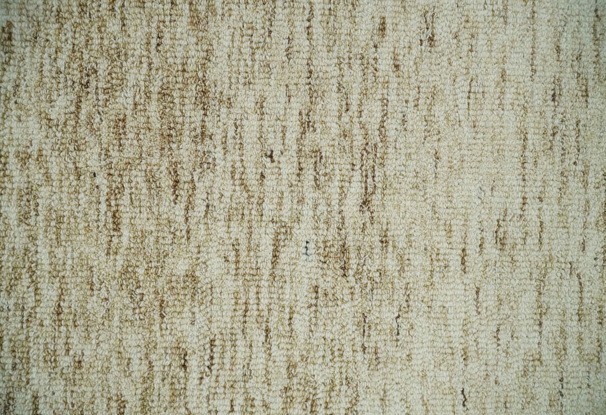 Beige and Ivory Modern Solid Hand Woven Wool Rug