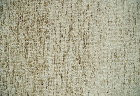 Beige and Ivory Modern Solid Hand Woven Wool Rug
