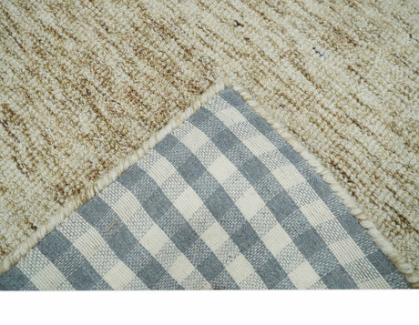Beige and Ivory Modern Solid Hand Woven Wool Rug