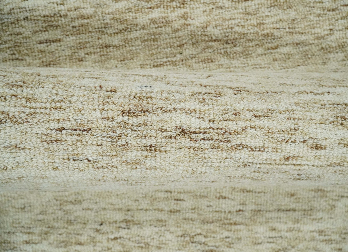 Beige and Ivory Modern Solid Hand Woven Wool Rug