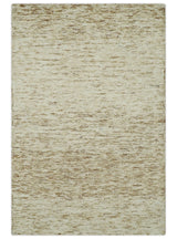 Beige and Ivory Modern Solid Hand Woven Wool Rug