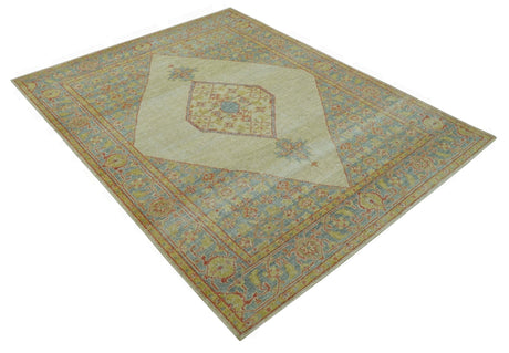 Beige and Rust Traditional Turkish Medallion Hand Knotted 8x10 Wool Area Rug