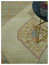 Beige and Rust Traditional Turkish Medallion Hand Knotted 8x10 Wool Area Rug