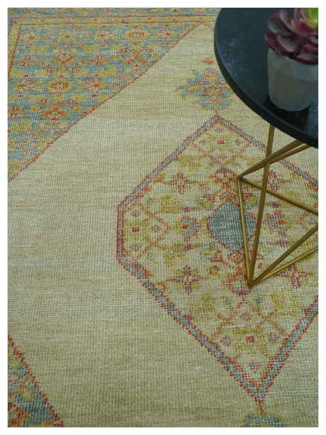 Beige and Rust Traditional Turkish Medallion Hand Knotted 8x10 Wool Area Rug
