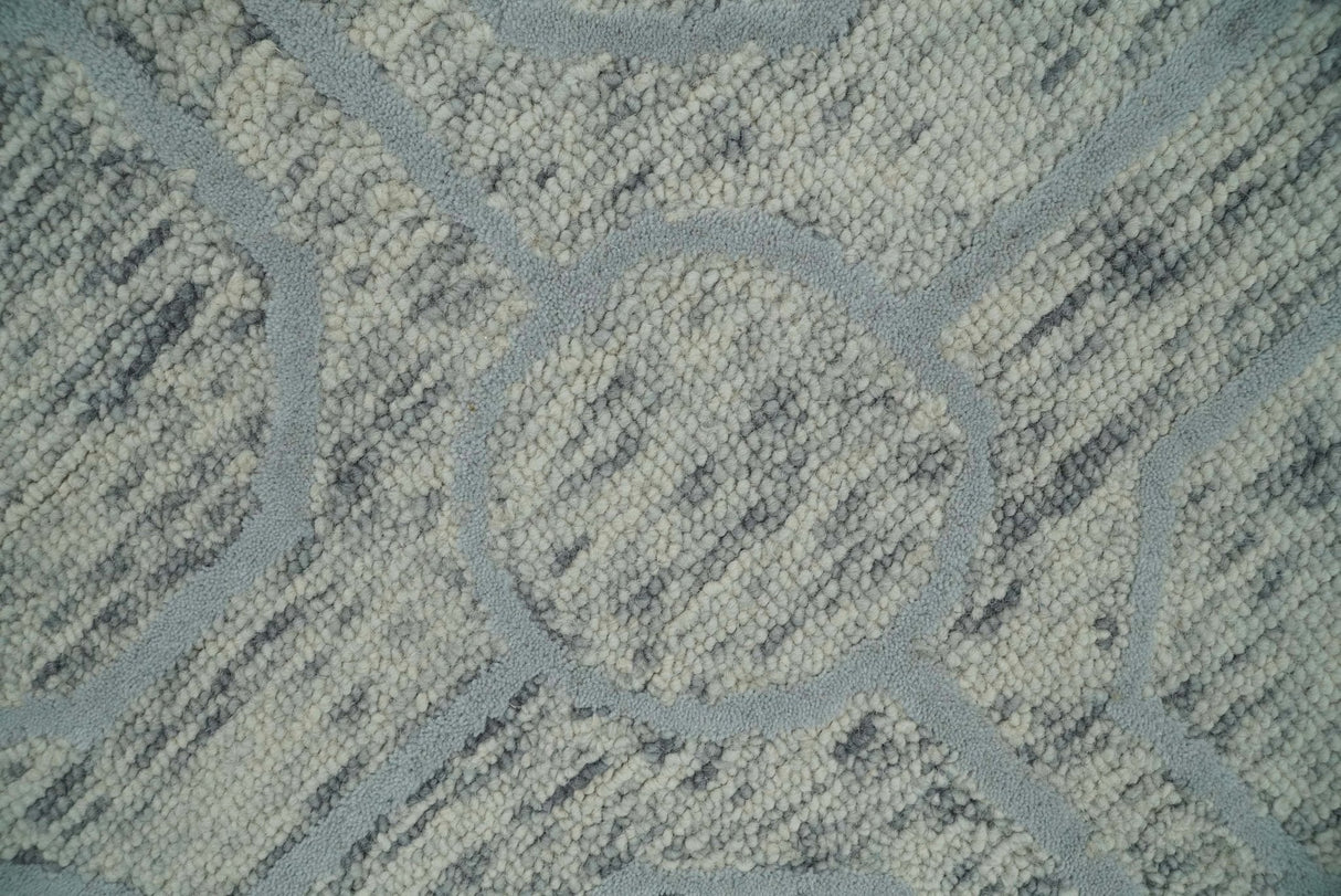 Beige and Silver Hand Hooked Modern Wool Area Rug-Area Rug-Parc Decor