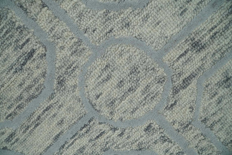 Beige and Silver Hand Hooked Modern Wool Area Rug-Area Rug-Parc Decor