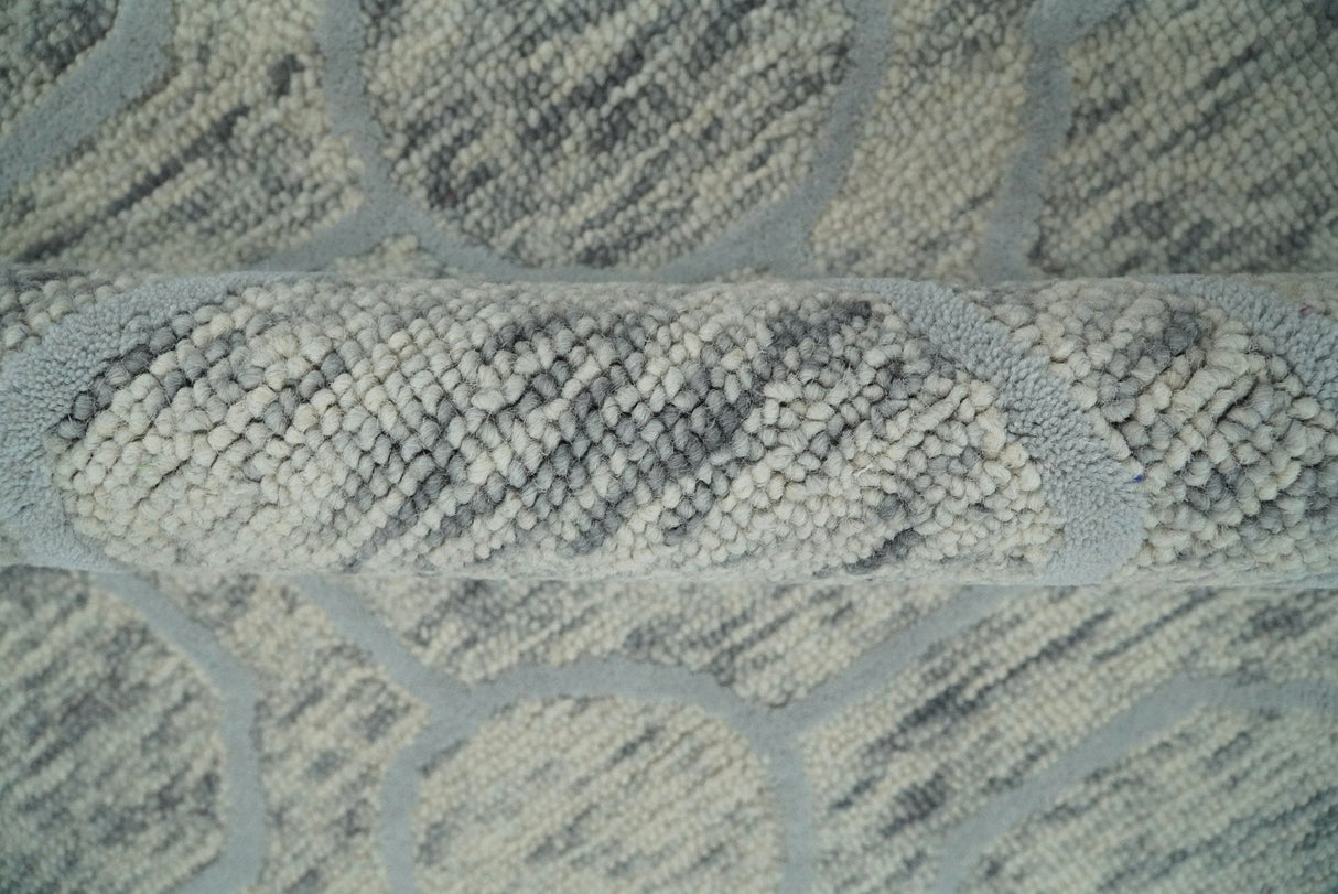 Beige and Silver Hand Hooked Modern Wool Area Rug-Area Rug-Parc Decor