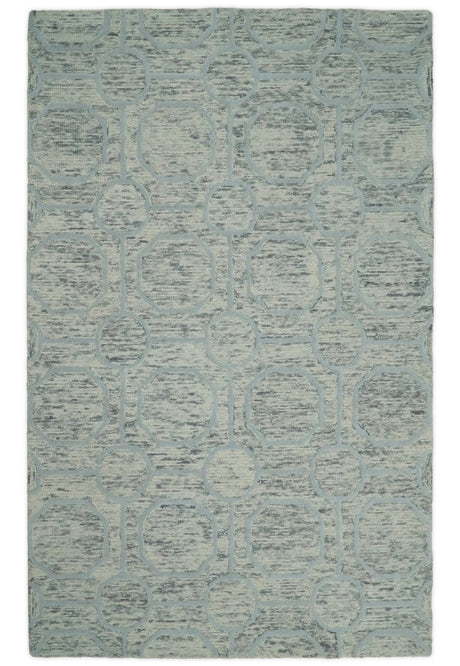 Beige and Silver Hand Hooked Modern Wool Area Rug-Area Rug-Parc Decor