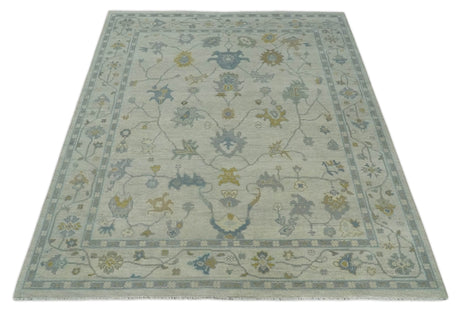 Beige And Silver Traditional Oushak Wool Hand knotted Wool area Rug