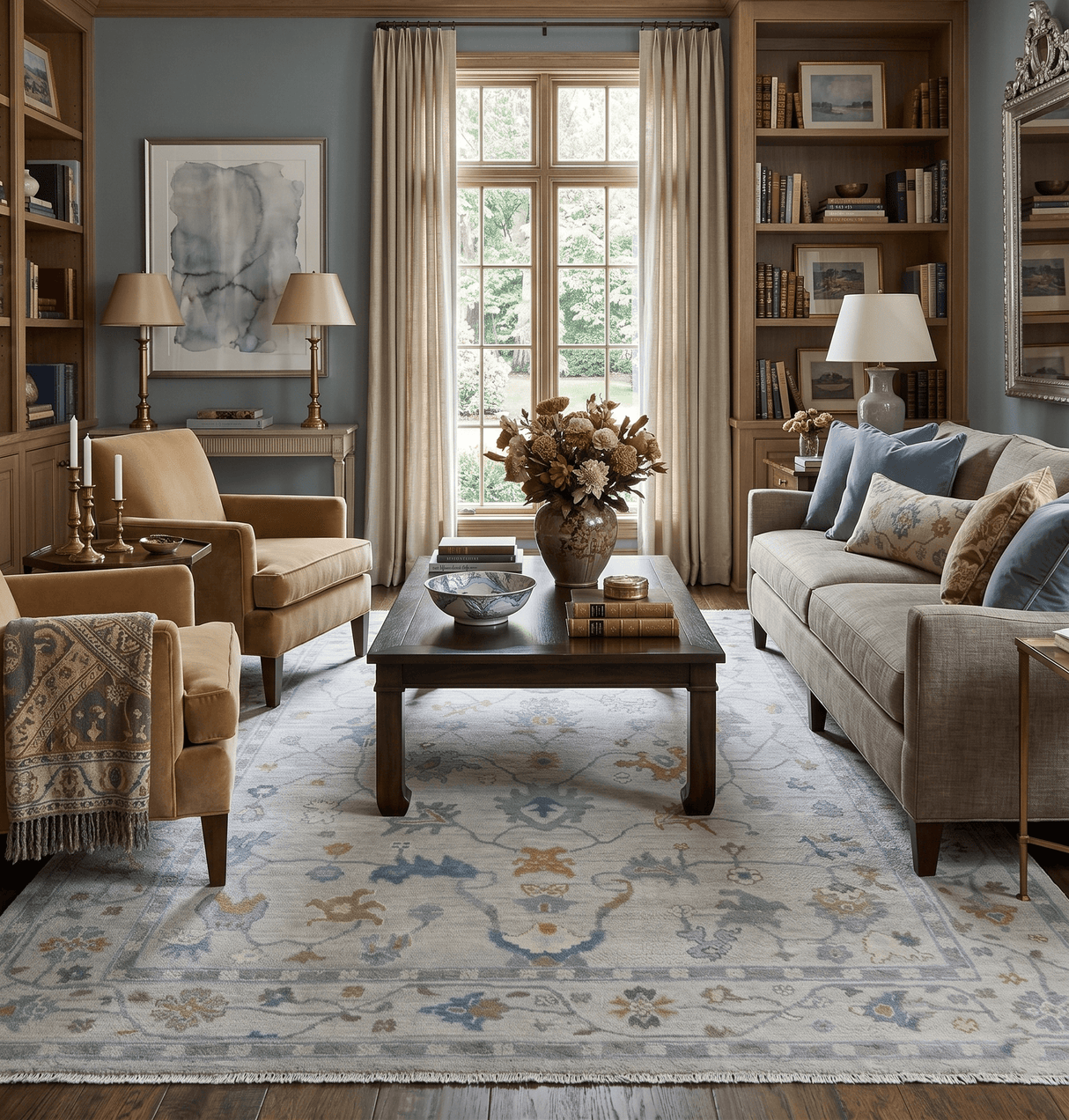 Beige And Silver Traditional Oushak Wool Hand knotted Wool area Rug