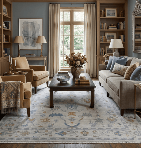 Beige And Silver Traditional Oushak Wool Hand knotted Wool area Rug