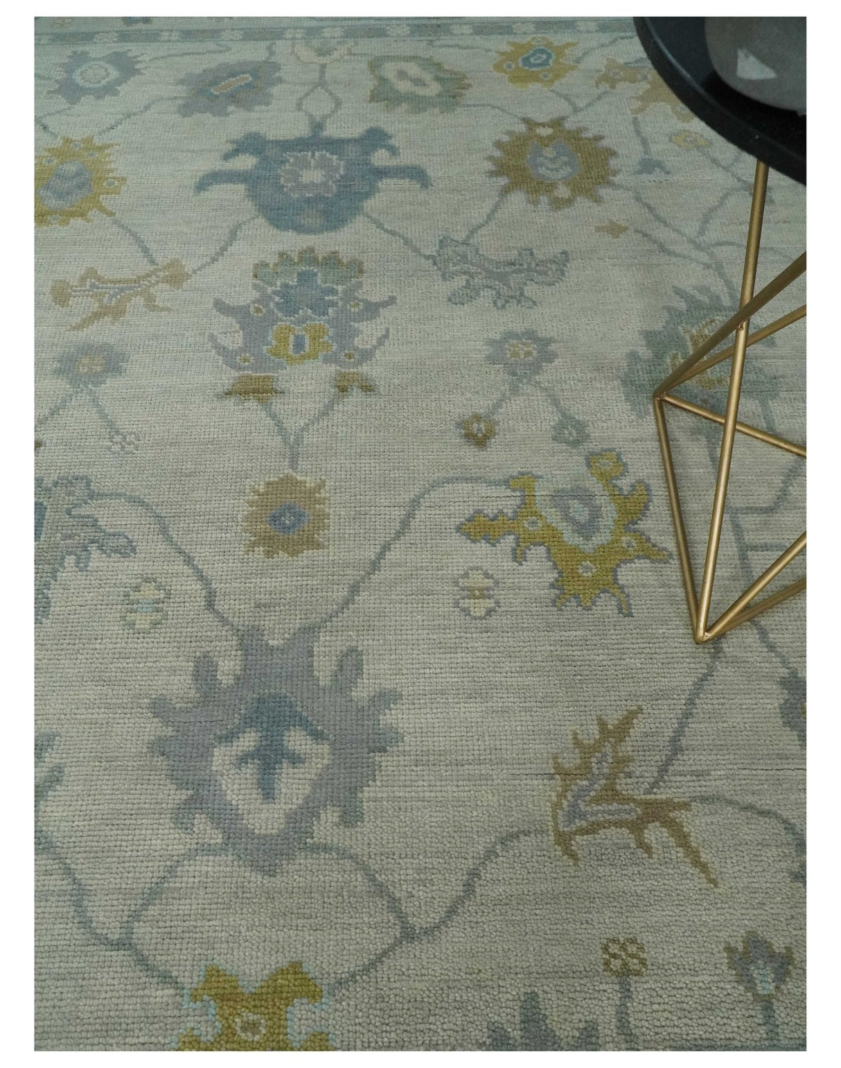 Beige And Silver Traditional Oushak Wool Hand knotted Wool area Rug