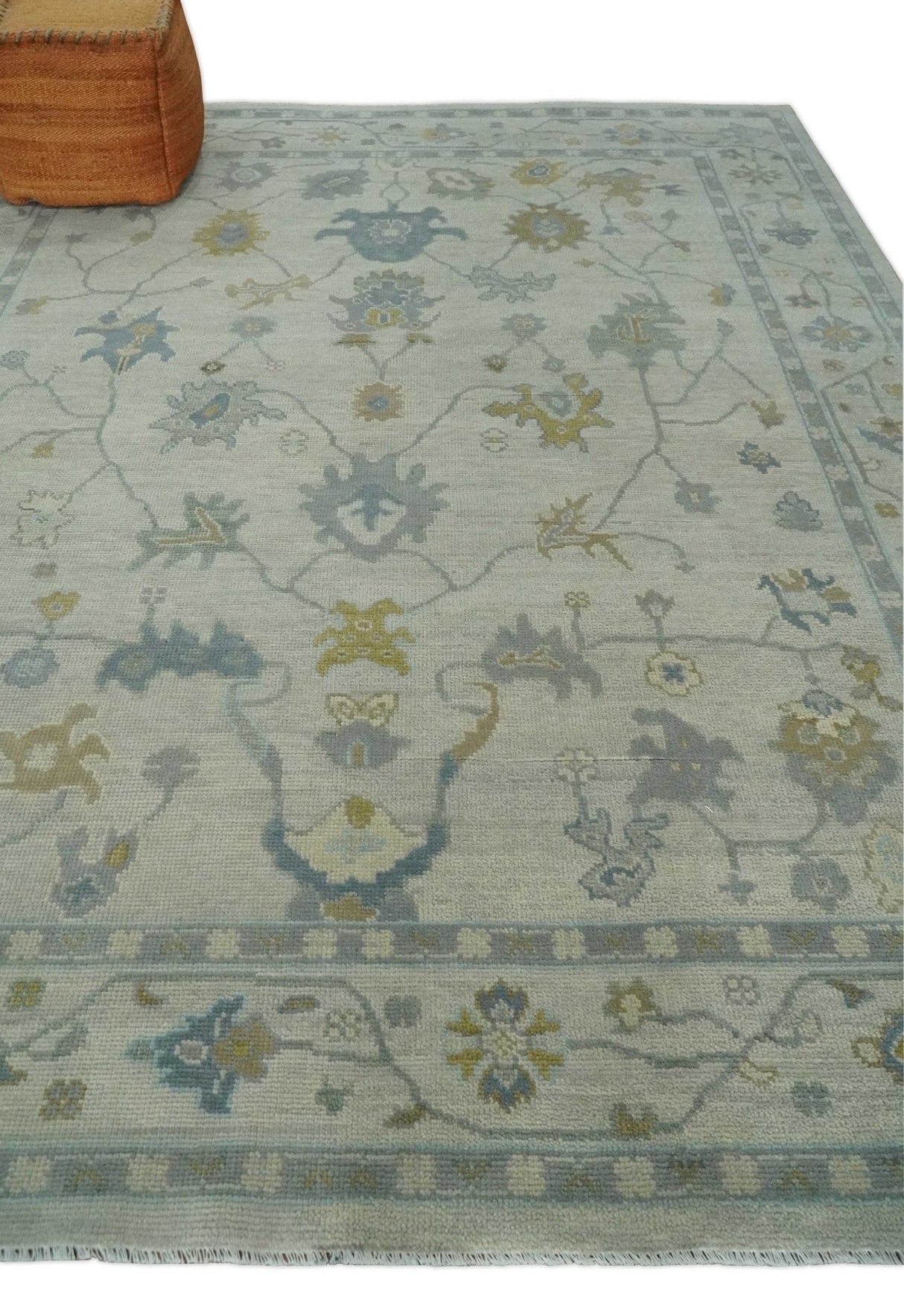 Beige And Silver Traditional Oushak Wool Hand knotted Wool area Rug
