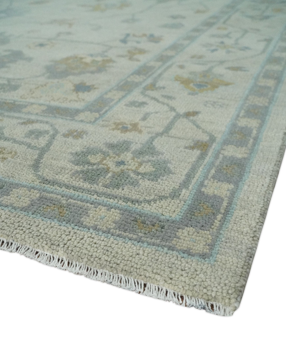 Beige And Silver Traditional Oushak Wool Hand knotted Wool area Rug